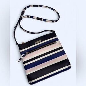 Kate Spade New York Striped Crossbody Bag Navy Pink Cream Leather